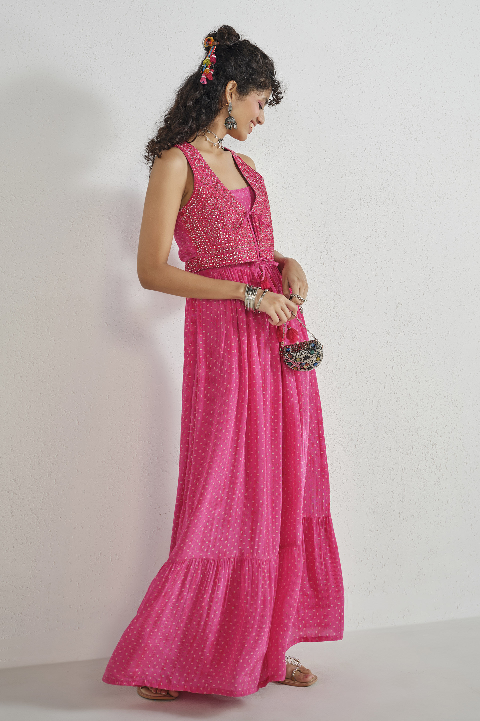 Fuchsia Embroidered Maxi Set, Fuschia, image 4